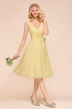 V-Neck Sleeveless A-line Mini Dress Ankle Length Bridesmaid Dress