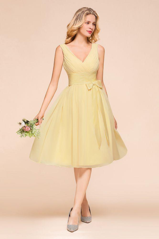 V-Neck Sleeveless A-line Mini Dress Ankle Length Bridesmaid Dress