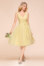 V-Neck Sleeveless A-line Mini Dress Ankle Length Bridesmaid Dress