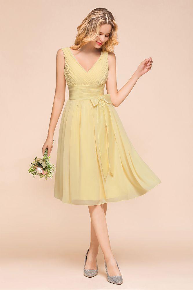 V-Neck Sleeveless A-line Mini Dress Ankle Length Bridesmaid Dress
