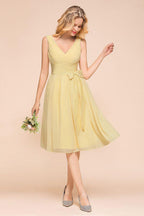 V-Neck Sleeveless A-line Mini Dress Ankle Length Bridesmaid Dress