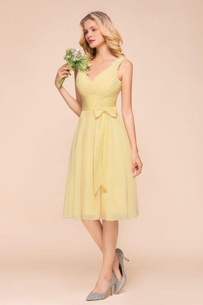 V-Neck Sleeveless A-line Mini Dress Ankle Length Bridesmaid Dress