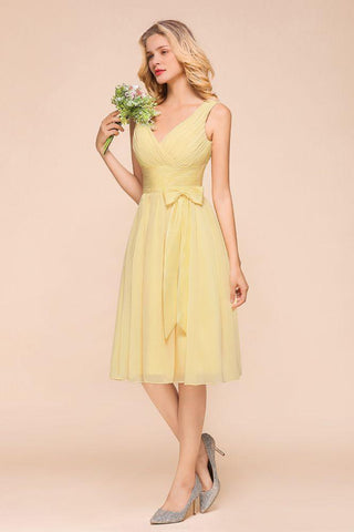 Ärmelloses A-Linien-Minikleid mit V-Ausschnitt und Knöchellänge, Brautjungfernkleid