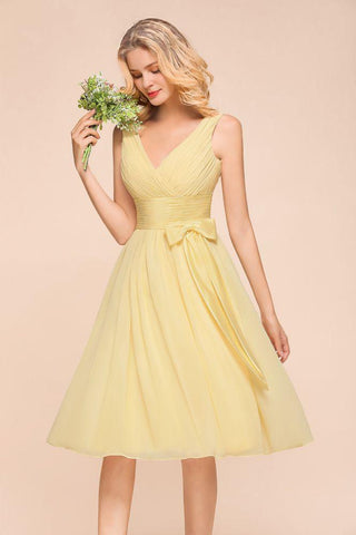 Ärmelloses A-Linien-Minikleid mit V-Ausschnitt und Knöchellänge, Brautjungfernkleid