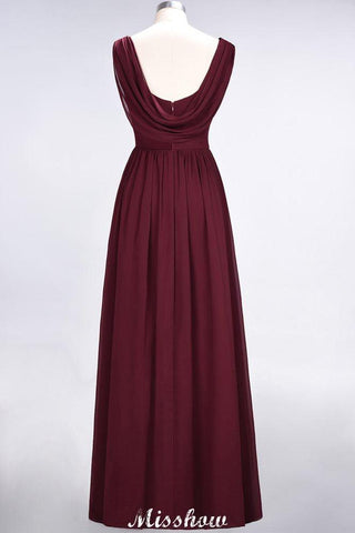 V-Ausschnitt Ärmellos Bodenlang Brautjungfernkleid Aline Rüschen Chiffon Partykleid