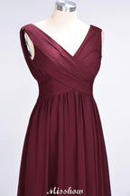 V-Neck Sleeveless Floor-Length Bridesmaid Dress Aline Ruffles Chiffon Party Gown