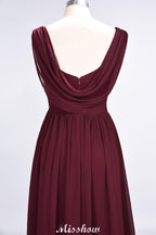 V-Neck Sleeveless Floor-Length Bridesmaid Dress Aline Ruffles Chiffon Party Gown