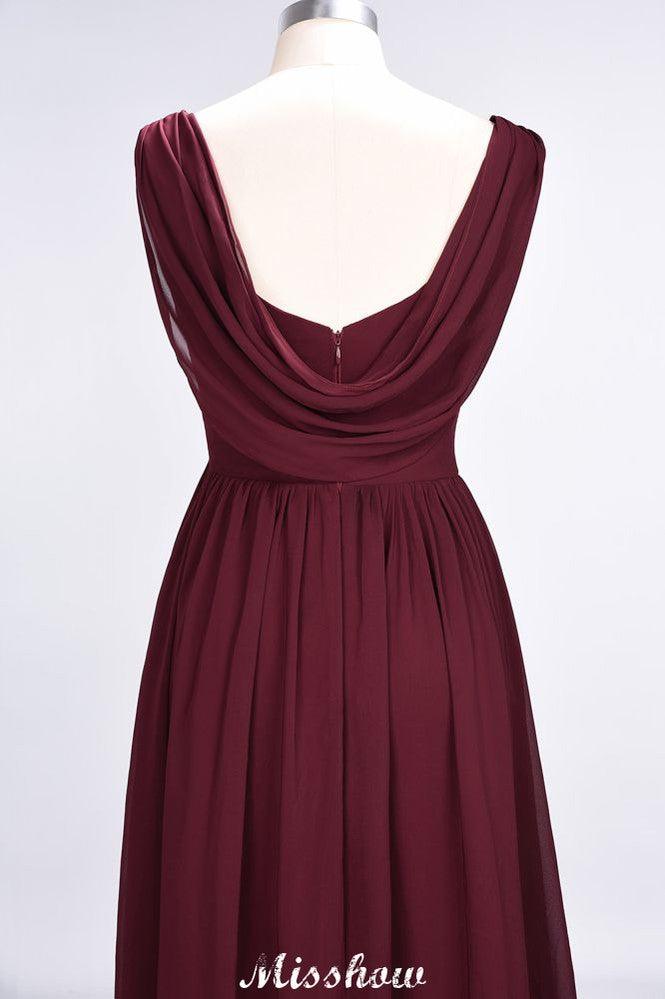 V-Neck Sleeveless Floor-Length Bridesmaid Dress Aline Ruffles Chiffon Party Gown