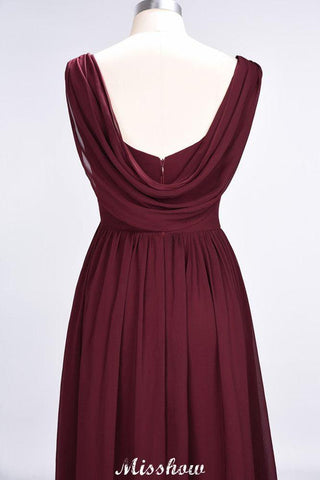 V-Ausschnitt Ärmellos Bodenlang Brautjungfernkleid Aline Rüschen Chiffon Partykleid