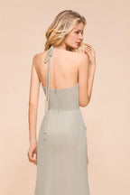 V-Neck Spaghetti Floor Length Folds Bridesmaid Dress