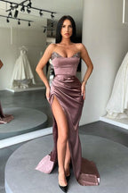 V-neck Stain Mermaid Long Prom Dress with Sequins and Slit