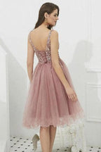 V-neck Tulle with Beaded Short Prom Dresses Homecoming Dresses  PD366