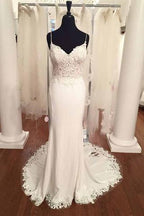 Robe de mariée plage dos nu sirène en dentelle vintage à col en V