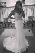 Robe de mariée plage dos nu sirène en dentelle vintage à col en V