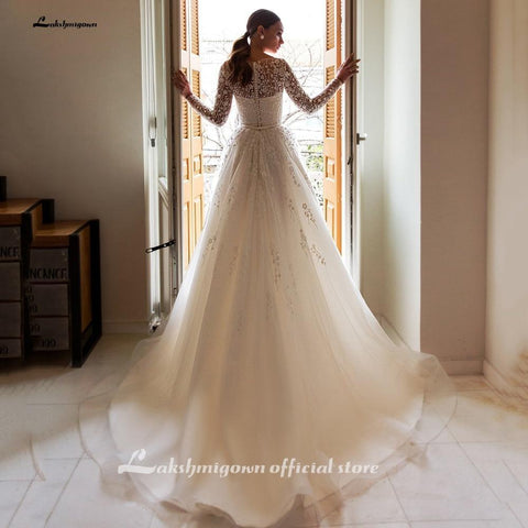 NumberSea Brautkleider mit V-Ausschnitt, A-Linie, Flügelärmeln