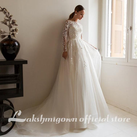 NumberSea Brautkleider mit V-Ausschnitt, A-Linie, Flügelärmeln