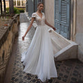 NumberSea Abito da Sposa Scollatura a V Linea A Manica Corta