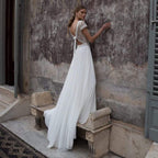 NumberSea V Neck Wedding Dresses A Line Cap Sleeve Bride Dresses