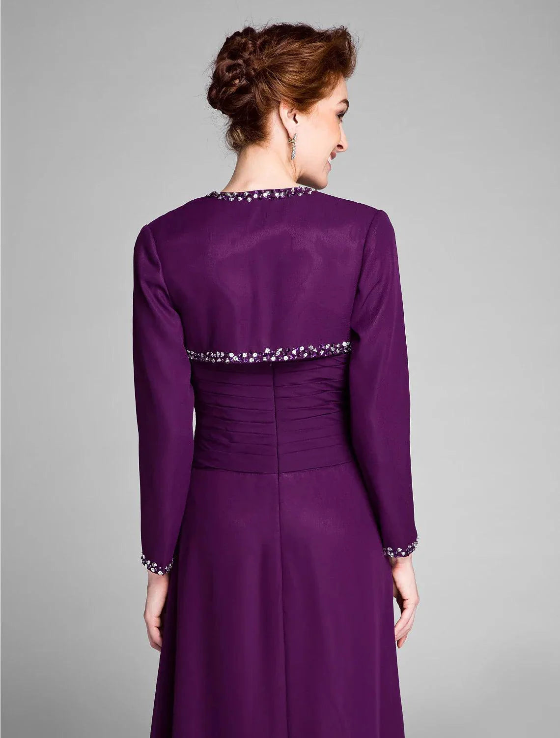 Vestido tubinho/coluna para mãe da noiva, vestido convertível, sem alças, comprido, chiffon, sem mangas, sem cristais, drapeado lateral