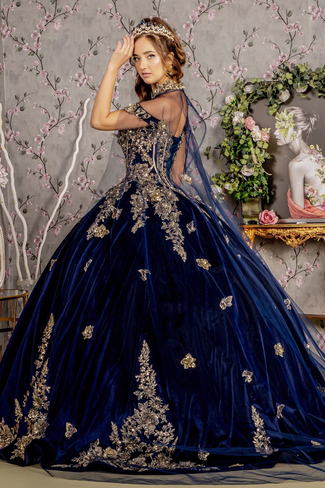 Velvet Off Shoulder Cape Ball Gown by GLS Gloria GL3471
