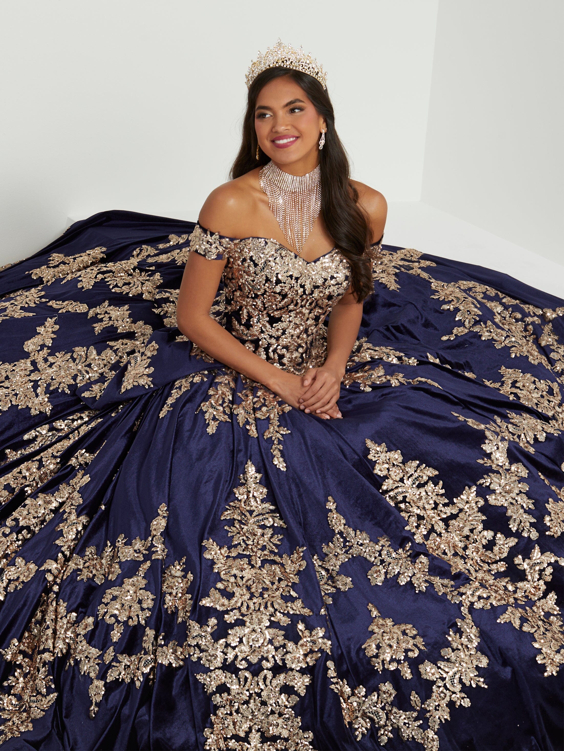 Velvet Off Shoulder Quinceanera Dress by House of Wu 26065