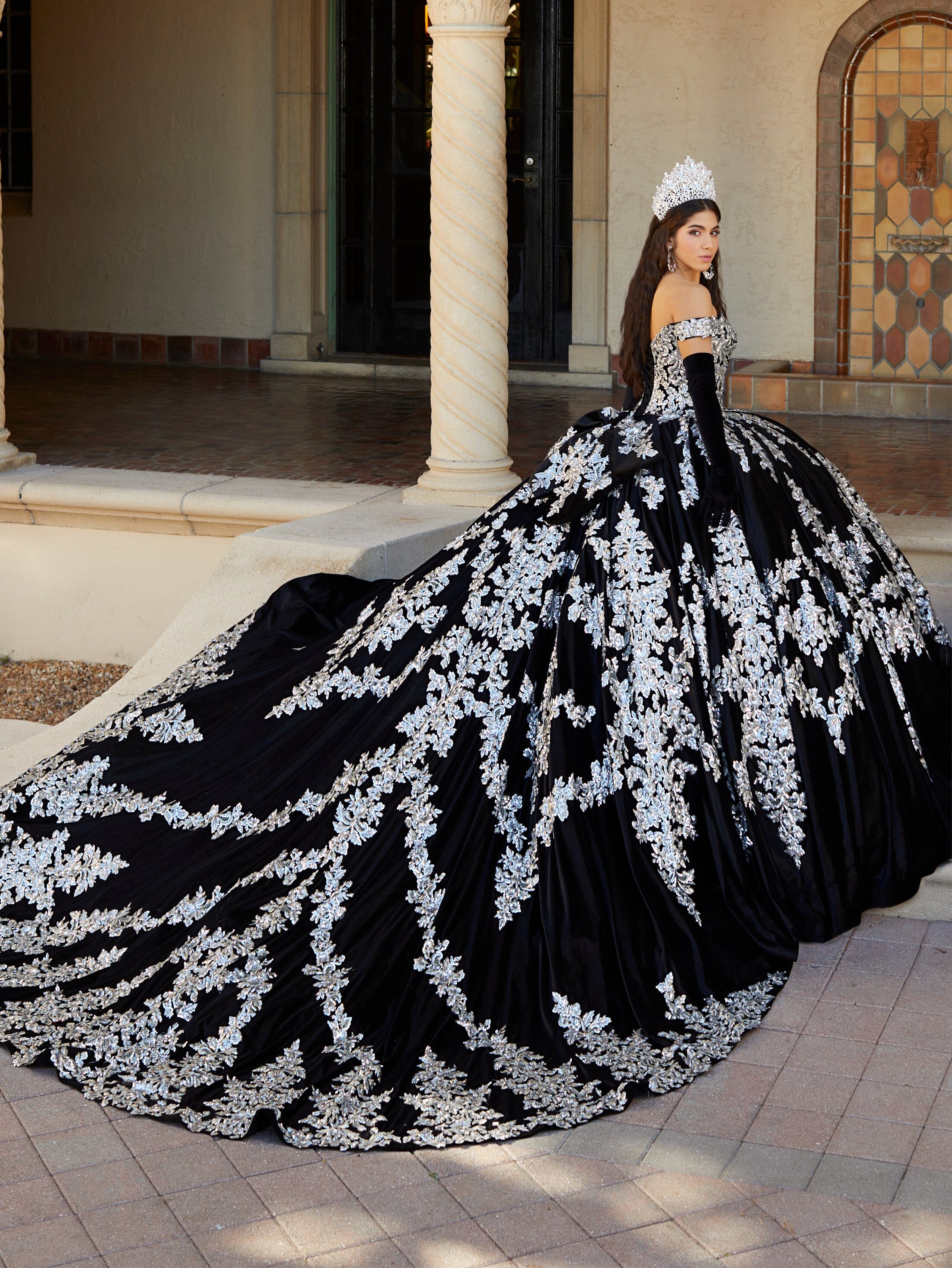 Velvet Off Shoulder Quinceanera Dress by House of Wu 26065