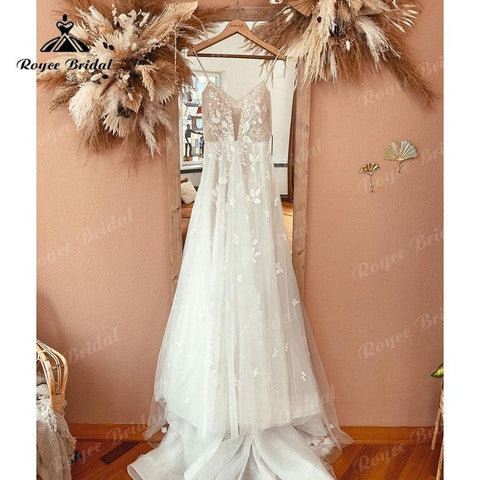 NumberSea vestido novia Spitze Appliques V-ausschnitt A-linie Boho Hochzeit Kleid Spaghetti-trägern Strand 2025 trouwjurk Robe Braut Hochzeit Kleider 