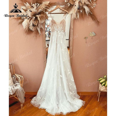 NumberSea vestido novia Spitze Appliques V-ausschnitt A-linie Boho Hochzeit Kleid Spaghetti-trägern Strand 2025 trouwjurk Robe Braut Hochzeit Kleider 