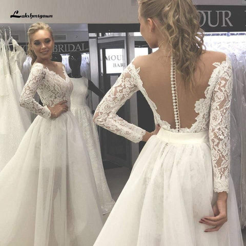 NumberSea Vintage 2 Stück Brautkleid Spitze Mieder Rückenfrei