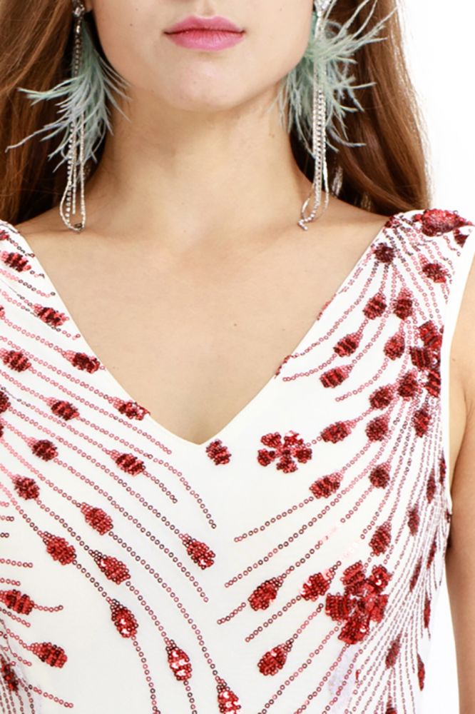 Vintage Perlen Meerjungfrau Abendkleider V-Ausschnitt Bodenlanges Ballkleid