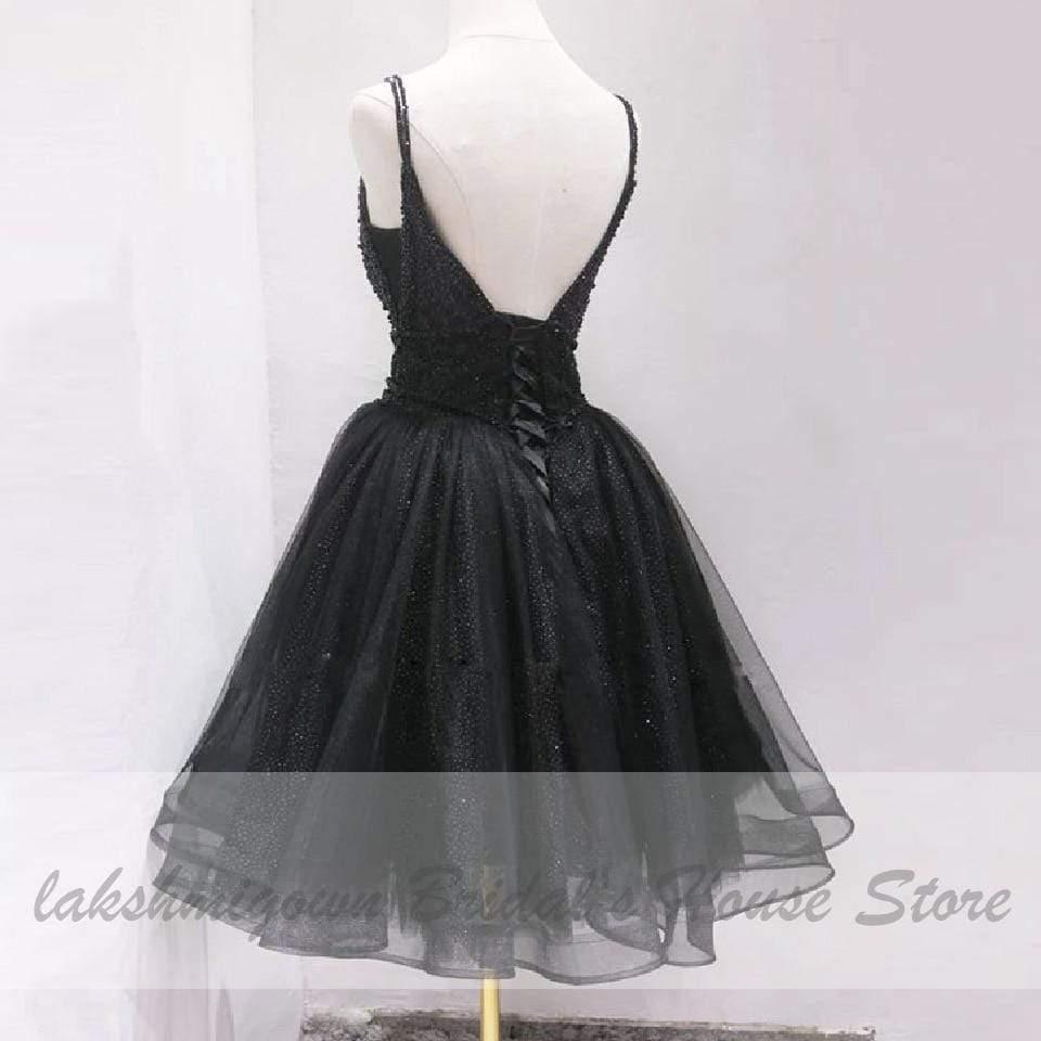 NumberSea Vintage Black Short Birdal Beaded Sexy Ball Gown Wedding Dress