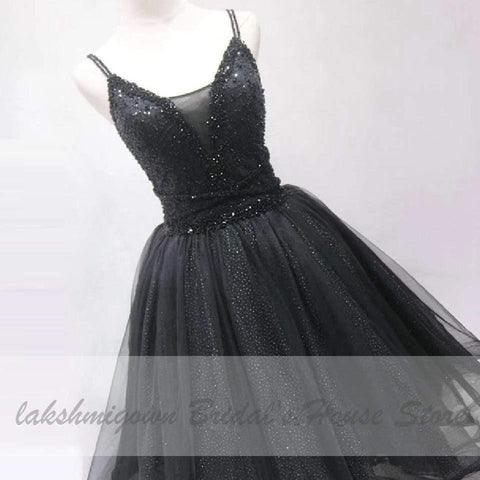 NumberSea Vintage Schwarzes kurzes sexy Ballkleid mit Perlen
