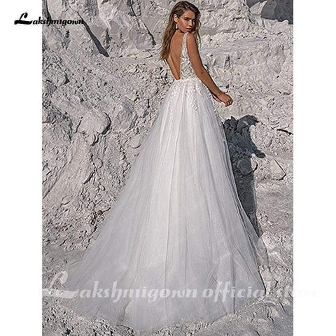 NumberSea Vintage-Strandbrautkleid mit Glitzer-Pailletten