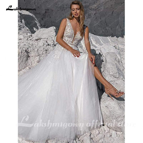 NumberSea Vintage-Strandbrautkleid mit Glitzer-Pailletten