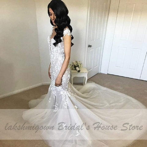 NumberSea Vintage Spitze Braut Meerjungfrau Kleid Elegante Lange Schleppe Brautkleider