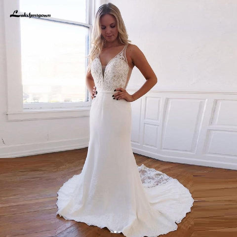 NumberSea Vintage Spitze Meerjungfrau Brautkleid Elegant Chiffon Lang