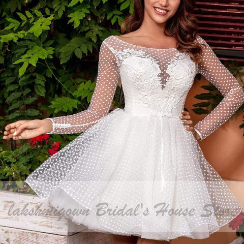 Vestido de noiva curto de renda vintage NumberSea, vestido de noiva de manga comprida para praia