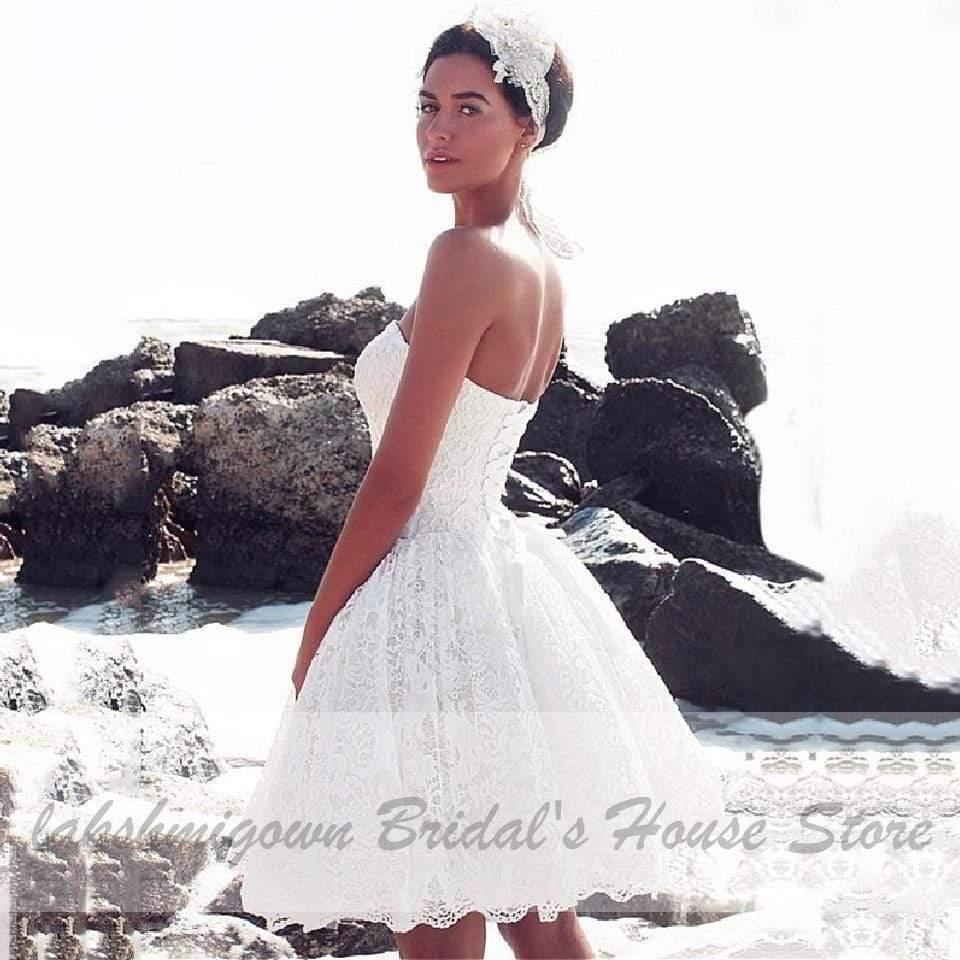 NumberSea Vintage Lace Short Wedding Dress Beach Summer Strapless Bridal Gown