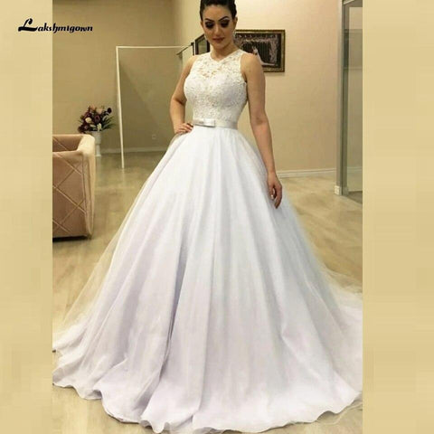 NumberSea Vintage Spitze ärmelloses Brautkleid Brautkleider