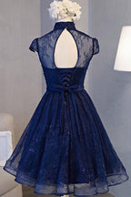 Vintage Navy Blue Cap Sleeves Homecoming Dress Party Dresses PD281
