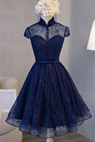 Vintage Marineblau Flügelärmeln Homecoming Kleid Partykleider PD281