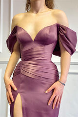 Vintage Long Off-The-Shoulder V-Neck Mermaid Evening Dress with Split