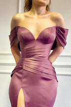 Vintage Long Off-The-Shoulder V-Neck Mermaid Evening Dress with Split