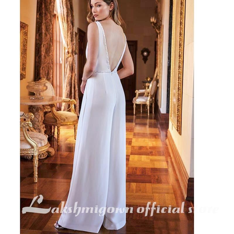 NumberSea Vintage Satin Wedding Dresses Jumpsuit Beading