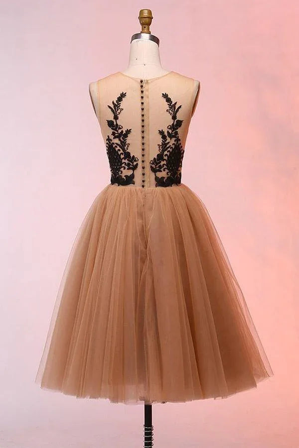 Abito da Ballo Corto Vintage con Appliques di Tulle per il Homecoming PD298