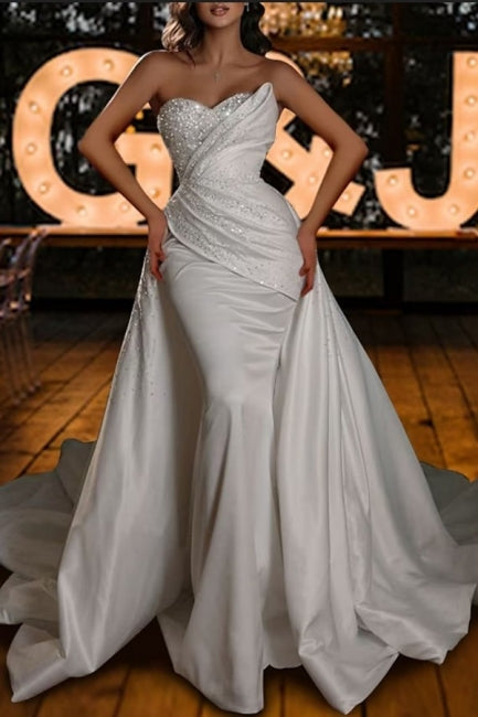 Vintage trägerloses Meerjungfrau-Sequins ärmelloses Satin Brautkleid