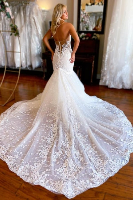 Vintage Sweetheart Spitze Ärmelloses Meerjungfrau Brautkleid Hochzeitskleider