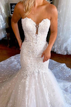 Vestido de novia sirena sin mangas de encaje vintage Sweetheart