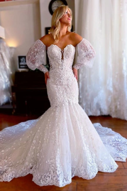 Vestido de novia sirena sin mangas de encaje vintage Sweetheart