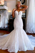 Vestido de novia sirena sin mangas de encaje vintage Sweetheart